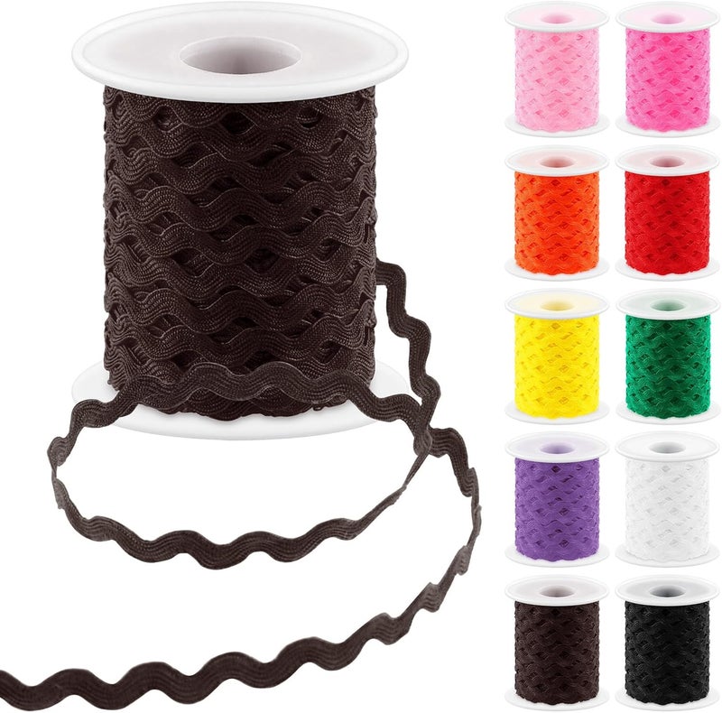 Glarks 1Pcs 27Yard/25M Coffee Color Rick Rack Trim Ribbon Wave Sewing Bending Fringe Trim for DIY Sewing Crafts Wedding Bridal Dress Embellishment Party Decoration Gift Wrapping Supplies - Image 1